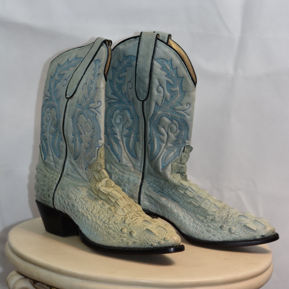 Caborch Crocodile Alligator Blue Embroidered Cowboy Boots Size 9 NWOT